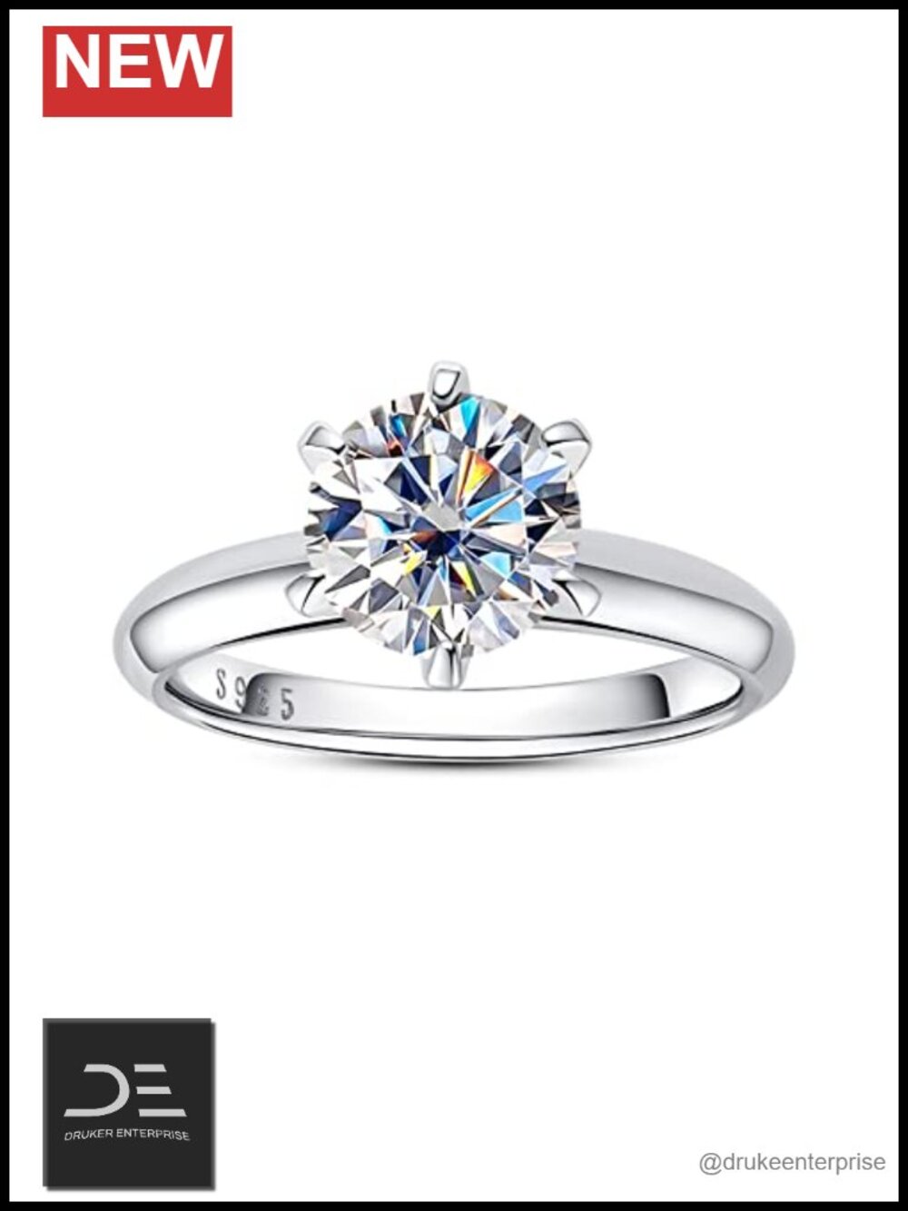 Moissanite Solitaire Ring 925 Sterling Silver Gold Plated Engagement Wedding